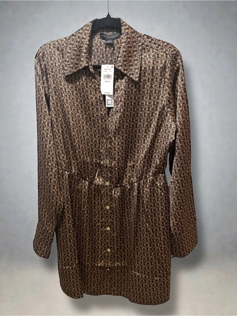 Sanctuary shirt Dress ‘A Day To Shine’ satin brown MINI belted collared XS M